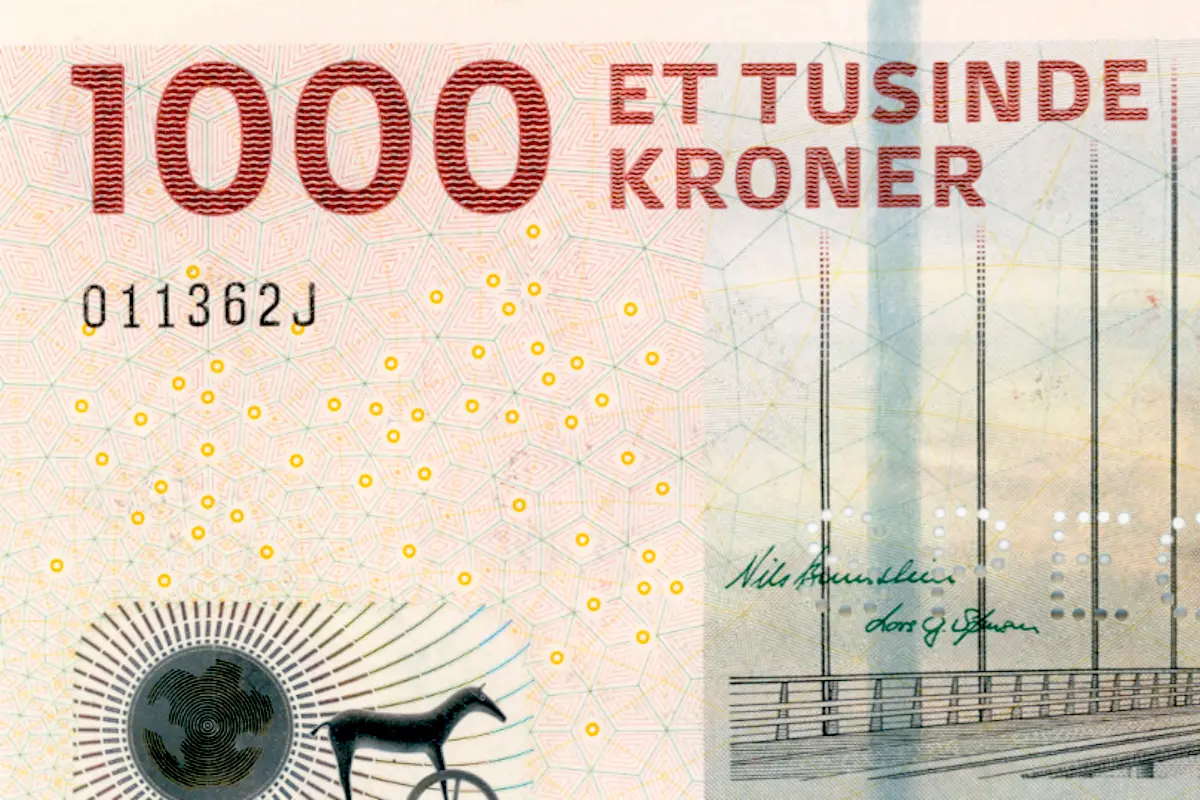 Ældre pengesedler i Danmark udfases allerede fra 13. maj 2025. Her udsnit af 1000-kronesedlen. (Foto: Nationalbanken/Oldmoney)