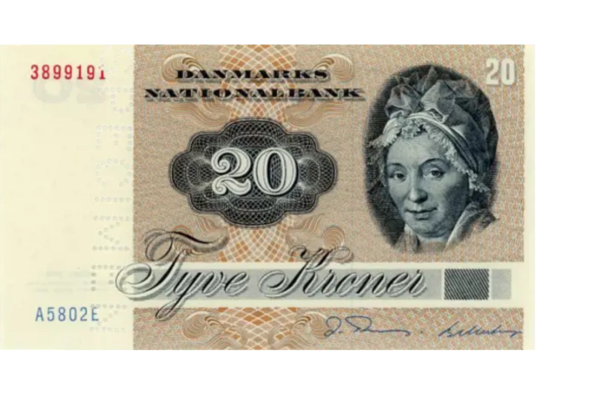 Hvad svarer en dansk 20-kroneseddel i 1987 til i 1988?
