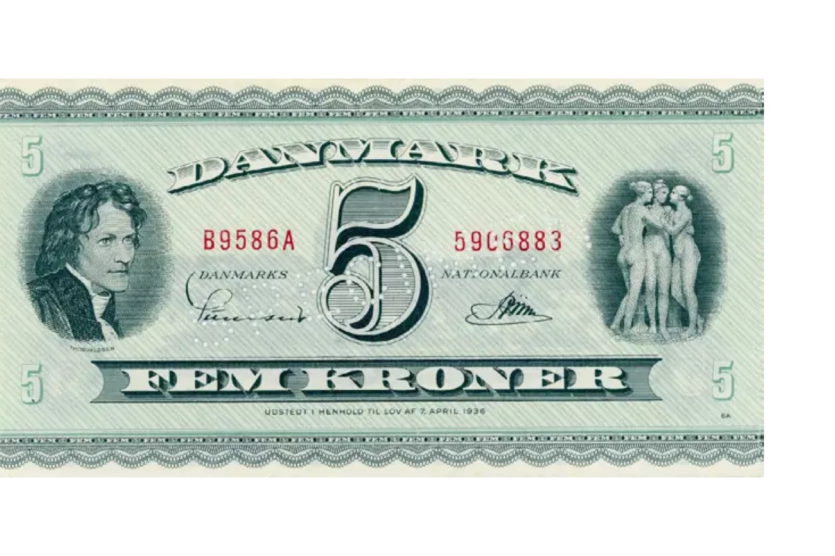 Hvad svarer en dansk 5-kroneseddel i 1953 til i 1954?