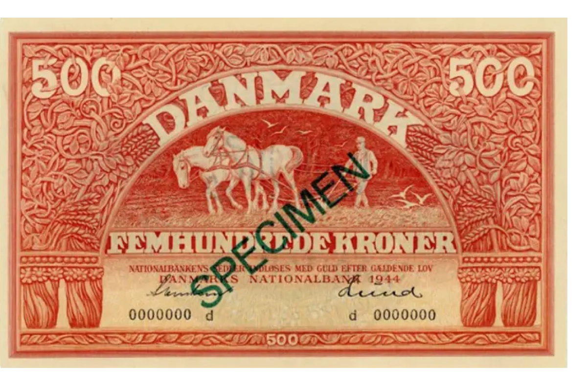 Hvad svarer en dansk 500-kroneseddel i 1947 til i 1948?